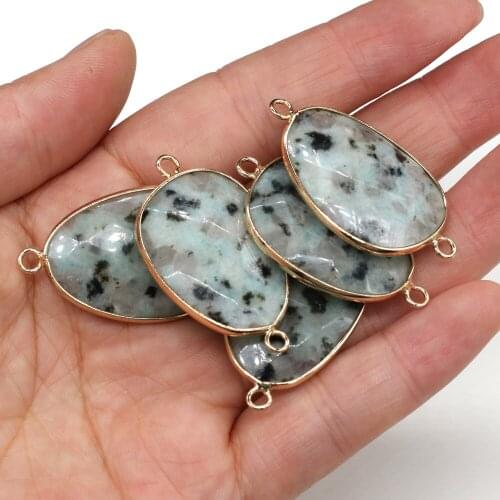 Natural Stone Water Drop Shape Faceted Blue Damation Jaspers Double Hole Connector Charm for Jewelry Making Necklace Bracelet