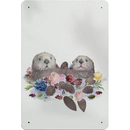 Otters Holding Hands Novelty Parking Retro Metal Tin Sign Plaque Poster Wall Decor Art Shabby Chic Gift