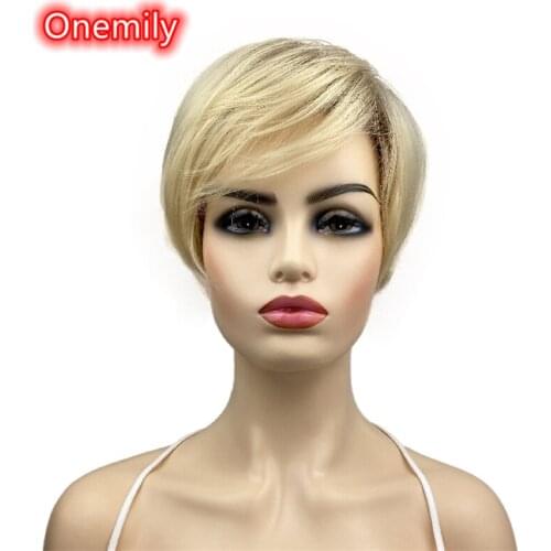 Onemily Short Straight Fluffy Heat Resistant Synthetic Wigs for Women Girls Cosplay Theme Party Evening Out Dating Fun Blonde