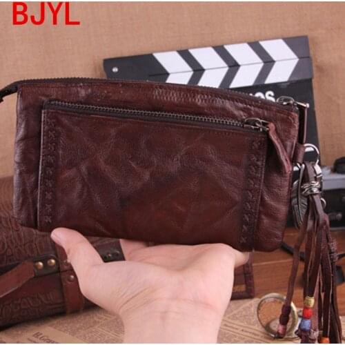 Catwalk Men Wallet Fold Card Holder Wallet Mens Leather Long Zip Purse Clutch Bag Sheepskin Leather Goatskin Vintage Zipper 156