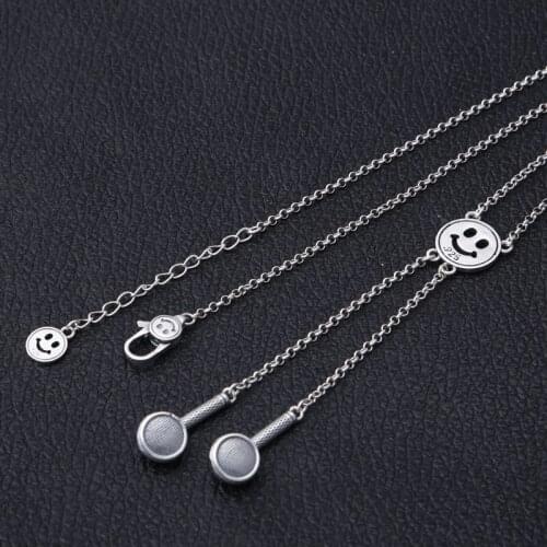 Factory Wholesale S925 Sterling Silver Jewelry Men And Women Retro Thai Silver Fashion Smiley Headphone Twine Clavicle Necklace
