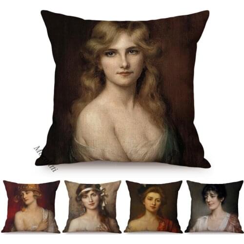 Nordic Elegant Woman Portrait Oil Painting Art Decorative Sofa Throw Pillow Case Sexy Decoration Cotton Linen Bed Cushions Cover