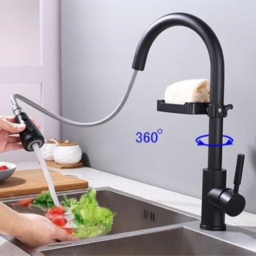 Newly Arrived Pull Out Kitchen Faucet Black Sink Mixer Tap 360 degree rotation kitchen mixer taps Kitchen Tap with Soap pallet