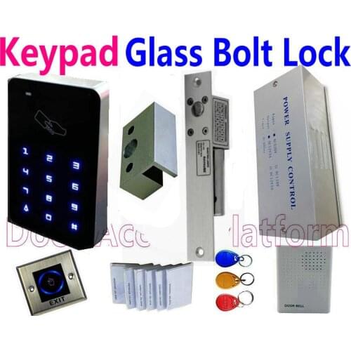 Glass Door Bolt Lock Pin code+ EM ID card or MF IC Card standalone access control Glass Drop Bolt Lock+Bracket doors Power kit