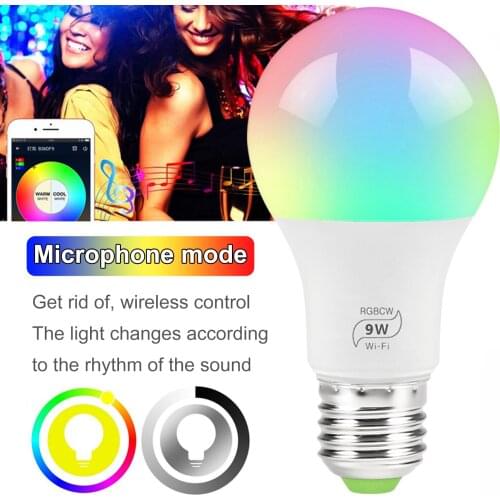 WiFi Smart Light Bulb B22 E27 9W LED RGB Lamp Work with Alexa/Google Home 85-265V RGB+White Dimmable Timer Function Magic Bulb