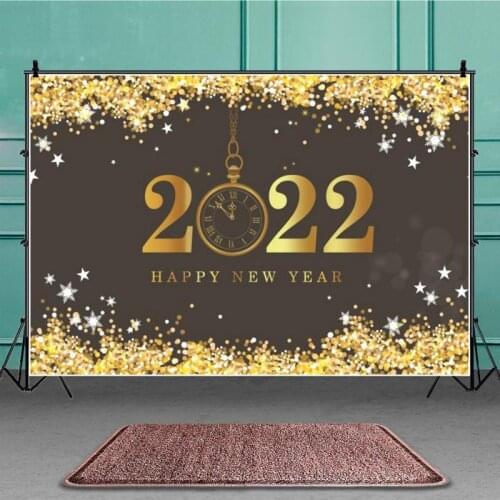 Golden Clock Facula Snowflake 2022 Happy New Year Backdrop Festival Party Decoration Photography Background Photo Vinyl Banner
