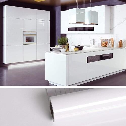 WOKHOME White Glossy PVC Self Adhesive Wallpaper Film Waterproof Contact Paper Cabinets Peel and Stick Kitchen Walls Removable