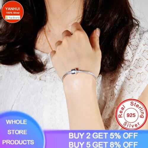 YANHUI Original 925 Sterling Silver Snake Chain Bracelet With Secure Clasp Beads Charms Bracelet For Women DIY Jewelry Making