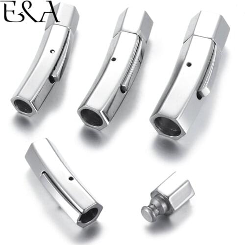 2pcs Stainless Steel Bayonet Clasps 4mm 5mm 6mm Hole Hexagon Push Lock Leather Cord Clasp DIY Bracelet Jewelry Making Supplies
