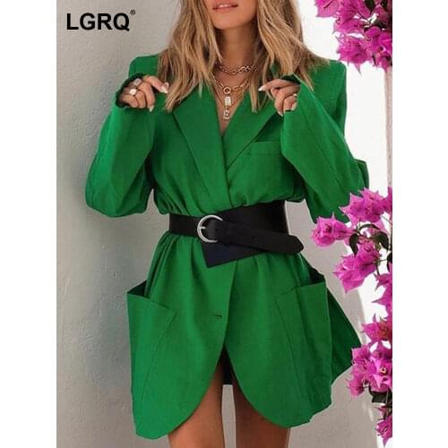 [LGRQ] Western Style Shoulder Pads Jacket New Lapel Long Sleeve Loose Casual Womens Coat Fashion Spring Autumn 2021 19D4094