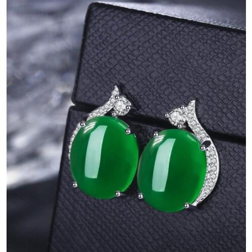 Red Agate Earring Female Emerald Jade Pith gem temperament Korea simple retro allergy pure silver Needle Earrings