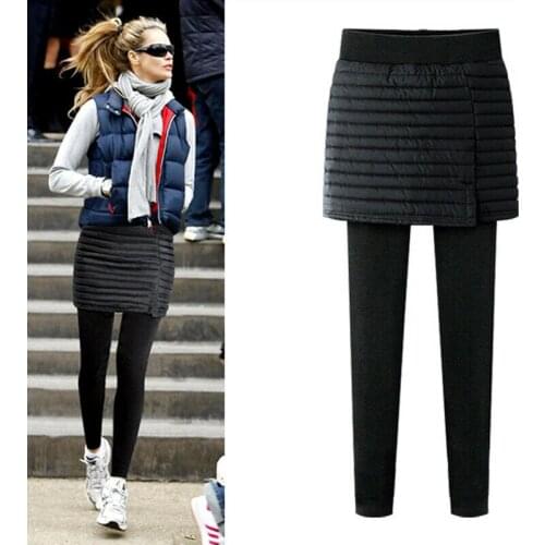Women Warm Stretchy Leggings Fleece Skirt High Waist Thick Tight Dress Pants