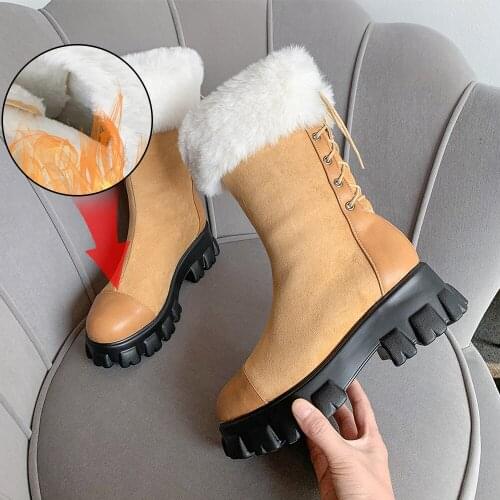Plus Size 34-46 Women Boots Winter Fur Warm Plush Snow Boots Ladies Hot Cotton Booties Comfortable Mid-calf Botas Mujer Invierno