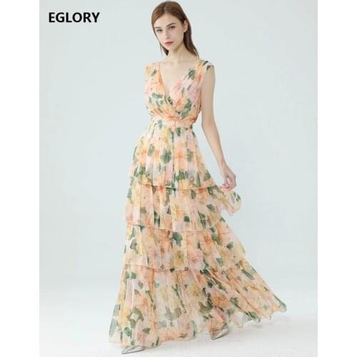 Sexy V-Neck Long Dress 2021 Spring Summer Bohemian Women Charming Floral Print Cascading Ruffle Sexy Beach Long Maxi Dress Floor