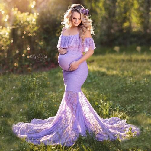 Sexy Dress Woman Lace Maternity Dresses Trailing Short-Sleeved Long Dress Photography Photo Dress Sweet Dress For Pregnant Women