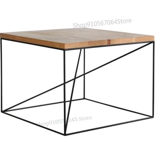 Ins Wrought Iron Solid Wood Coffee Table Nordic Small Coffee Table Simple Small Square Table Square Side Table Corner Table Tea