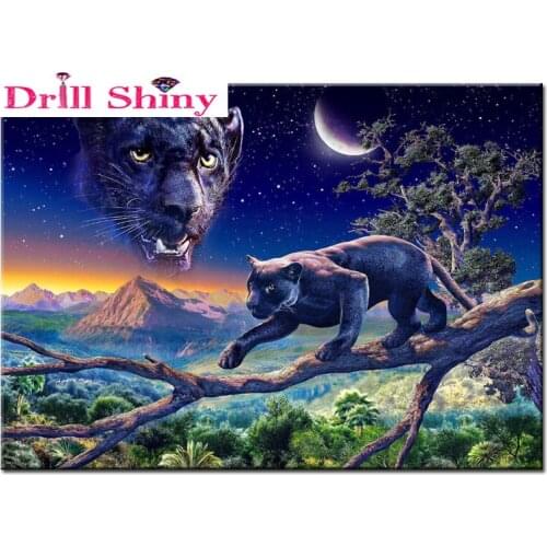 100% DIY 3D Diamond Inlaid Animal Panthers Handmade Diamond Cross Stitch Set Diamond Embroidery Pattern Rhinestone