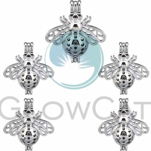5X Pearl Cage Locket Pendants Aromatherapy Bees Essential Oil Diffuser Locket For DIY Necklace Jewelry