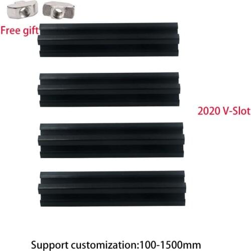 4pcs 2020 V- Slot Aluminum Profile Black European Standard Extrusion Frame 100mm-1200mm Anodized Linear For CNC 3D Printer Parts
