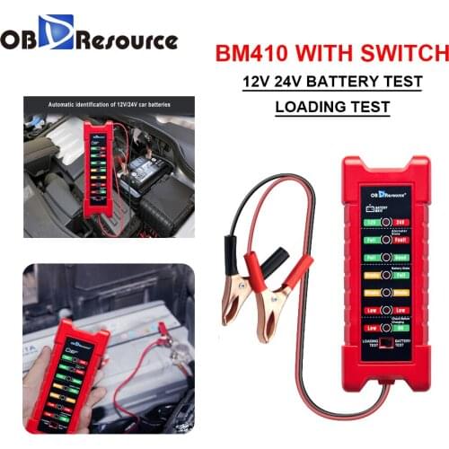 BM410 Car Battery Tester 12V 24V Loading Test Reverse Protection Truck Motorcycle Alternator Check Automotive Voltage Detector