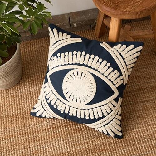 Ivory Navy Cushion Cover Cotton Embroidery Throw Pillow Cover Morroccan Style Tuft Pillowcase for Home decoration Sofa Bed