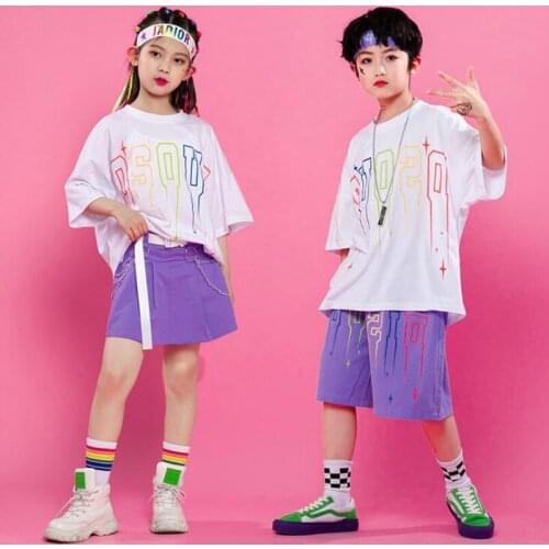 Kids Jazz Dance Costumes Hip Hop Show Outfits Loose TShirt Purple Shorts Street Wear Dancing Boys Ballroom Modern Stage Clothes