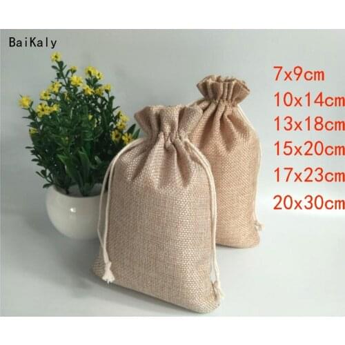 5pcs/lot Burlap Hessian Jute Gift Candy Packaging Bags Birthday Supplies Wedding Party Favor Bags Drawstring Jute Gift Bag Pouch
