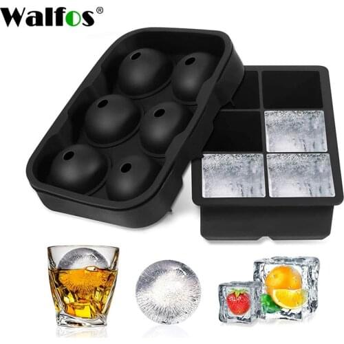 WALFOS Whiskey Cocktail Big Ice Cube Tray 6 Holes Ice Cube Form Round Shaped Ice Ball Maker Silicone Ice Mold Bar
