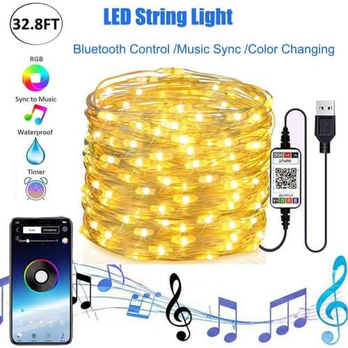 5-20m RGB Bluetooth Control Christmas Tree LED String Fairy Light Wedding Party Music Sync Color Changing String Light Garland
