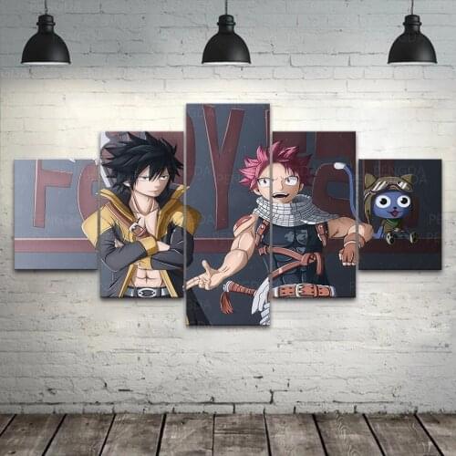 HD Printed FAIRY TAIL Canvas Painting Wall Art Natsu Happy Gray Poster Home Decor For Bedroom Modular Japan Anime Pictures Frame