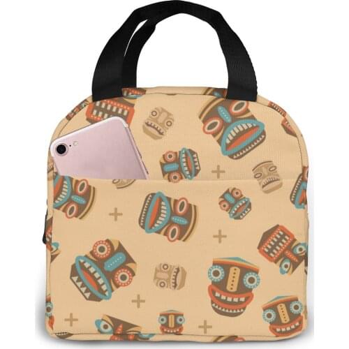 Insulated Lunch Bag Thermal Modern Tiki Masks Tote Bags Cooler Picnic Food Lunch Box Bag
