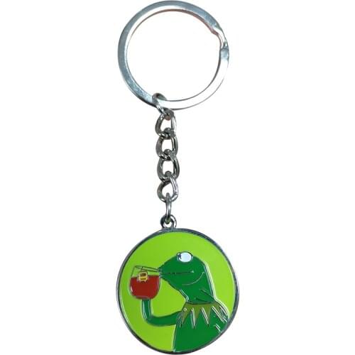 Kermit Frog Drinking Tea ''Thats None of My Business'' Keyring Funny Internet Meme Keychain