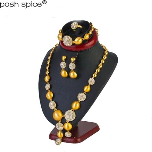 Dubai Necklace/Earrings/Ring/Bracelet Set 24k Gold Plated Girls Wedding Bridal Jewelry Habesha Trendy Jewelry for Women Gift