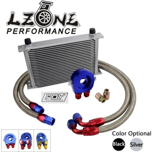 AN10 OIL COOLER KIT 25ROWS TRANSMISSION OIL COOLER + OIL FILTER ADAPTER + STAINLESS STEEL BRAIDED HOSE W/ PQY STICKER AND BOX