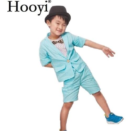 Hooyi Baby Boys Business Suits Light Blue 5-Cent Pant Children Fashion 2-Pieces Clothes Set Kids Boy Outfits Jacket Shorts Pants
