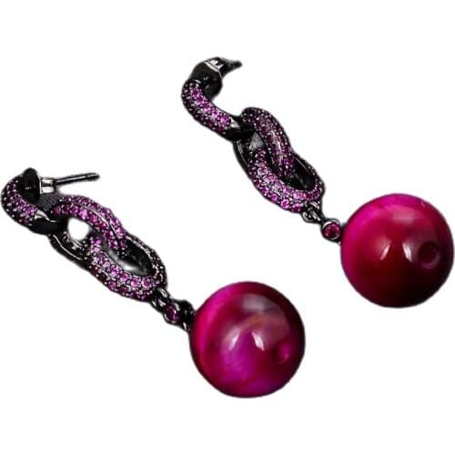 GG Jewelry Round Red Tigers Eye Fuchsia Cz pave Ring Stud Earrings