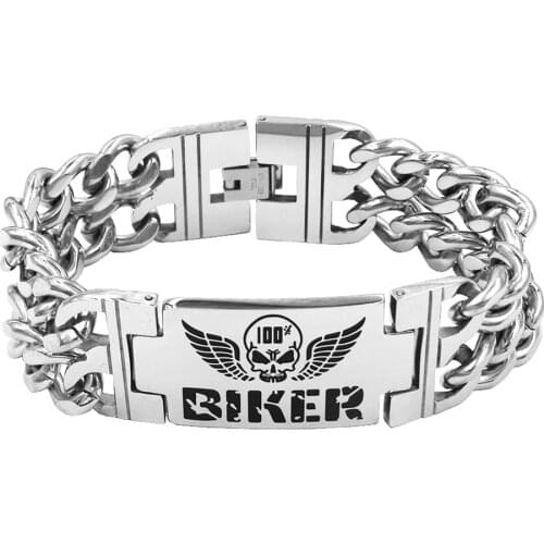 Wings Skull Biker Bracelet Stainless Steel Jewelry Punk Double Chain Charm Bracelet Ghost Biker Mens Bracelet Gift SJB0295A