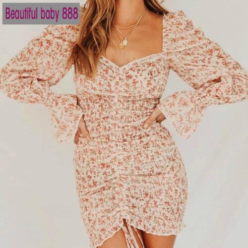 Meqeiss 2020 Spring Women Floral Print Sashes Shirt Dress Beach Ladies Loose Short Boho Mini Dress Girls High Waist Streetwear