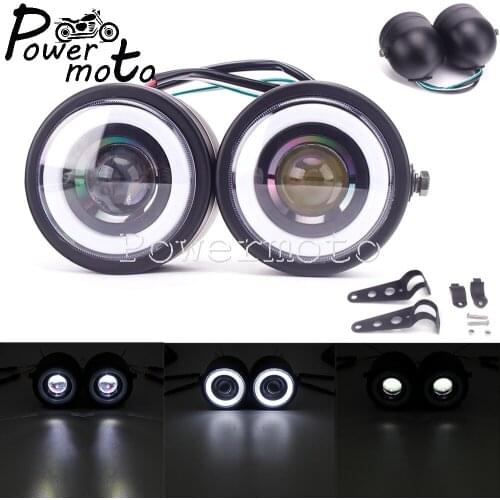 Motorcycle Dual Twin LED Angle Eye Single Running Headlight Head Light For Harley Cruiser Cafe Racer Scrambler Chopper Bobber