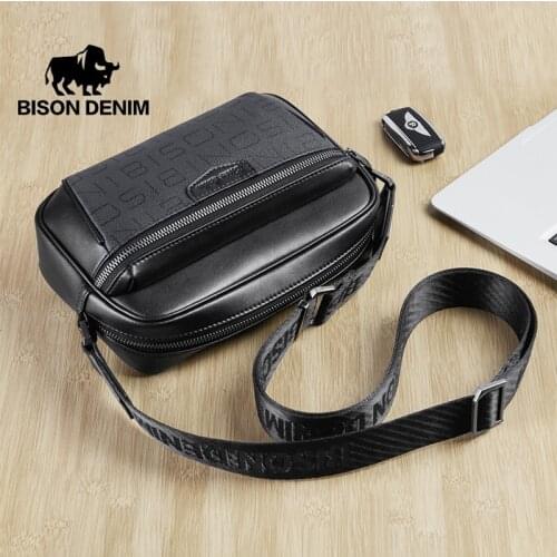 BISON DENIM Men Shoulder Bag Fashion Cross Body Bag Small Messenger Bags Men Travel Handbags Phone Wallet Purse N20158-1B