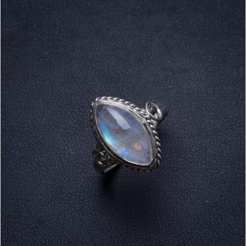 Natural Rainbow Moonstone Handmade Unique 925 Sterling Silver Ring, size 8.25 U1446