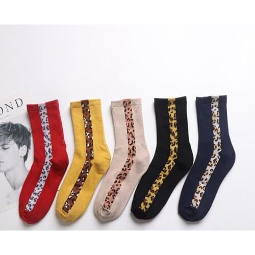 New Unisex leopard print vertical print socks Men Women Mid tube sport cotton classic casual Happy funny socks Hip Hop Sox solid