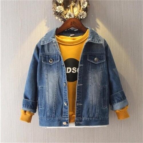 2018 new baby boy denim jacket classic solid color lapel coat coat spring and autumn childrens clothing childrens wear jacket