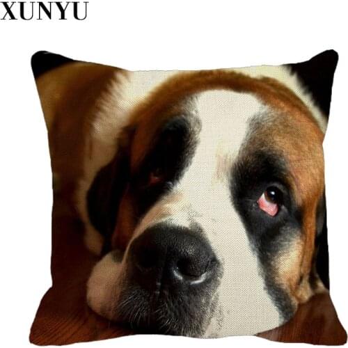 XUNYU 45cmx45m Cute Pet Dog Saint Bernard Dog New Linen Comfortable Cushion Cover Home Sofa Decorative Pillow Cover A0080