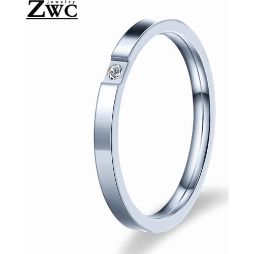 ZWC New Fashion Simple Crystal Inlay Rings For Women Men Lovers Romantic Titanium Steel Rose Gold Ring Jewelry Wholesale