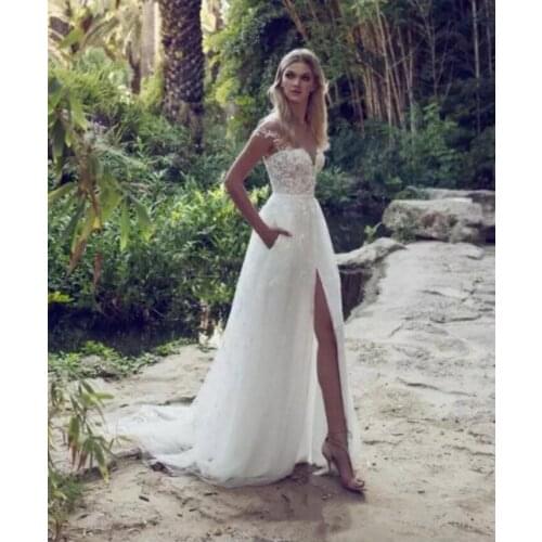 Limor Rosen Latest Wedding Dresses Illusion Off Shoulder Sweep Train Backless Garden Beach Bridal Gowns Lace Applique A Line