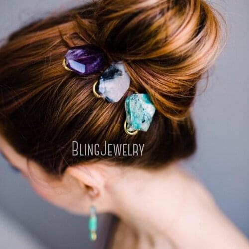 Rose Gold Silver Hair Sticks Rose Quartz Amethyst Stone Gem Hair Pin HJ31837