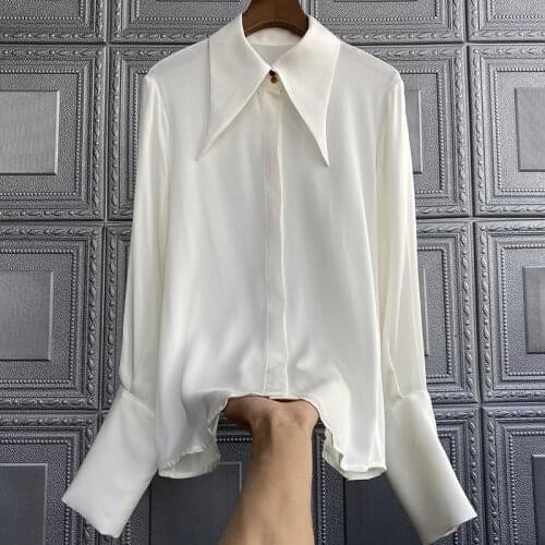 Mulberry Silk Shirt Blouse Collar Spring Summer Fashion Print Loose Long-sleeved Top Silk Shirt Women