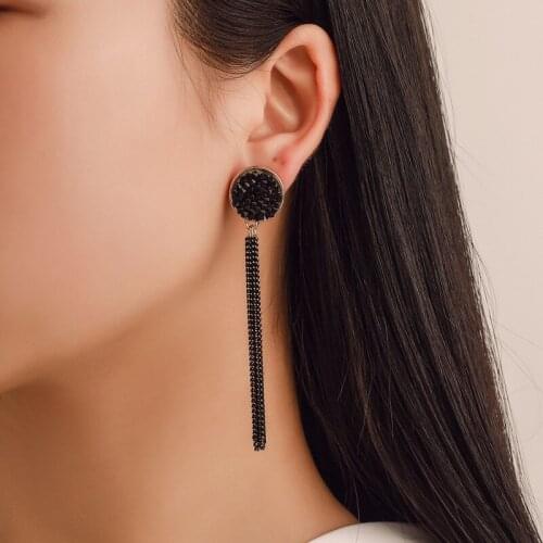 Tassel Earrings For Women Black Rhinestone Crystal Gold Color Chains Long Drop Dangle Earring Jewelry Eardrop Ear Accessories
