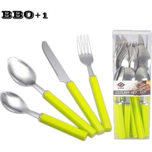 4pcs Western Stainless Steel Dinnerware Set Cutlery Dinner Spoon Knife Fork Teaspoon Plastic Handle Wedding Tableware Party Set